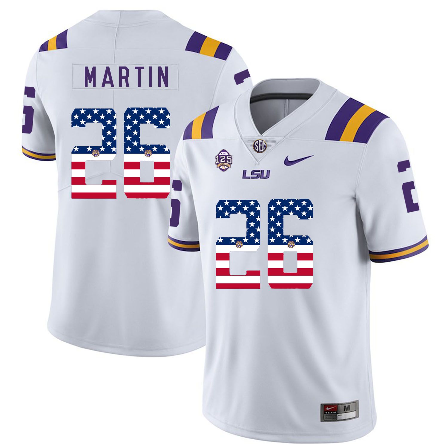 Men LSU Tigers #26 Martin White Flag Customized NCAA Jerseys->customized ncaa jersey->Custom Jersey
